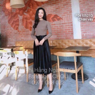 Chân váy dập ly dài qua gối kèm belt!