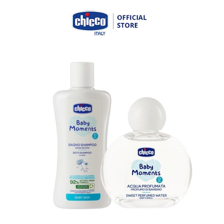 Combo Sữa tắm gội chiết xuất Hoa cúc 0M+ Chicco 200ml (117274) &amp; Nước hoa hương tự nhiên 0M+ Chicco 100ml (mới)