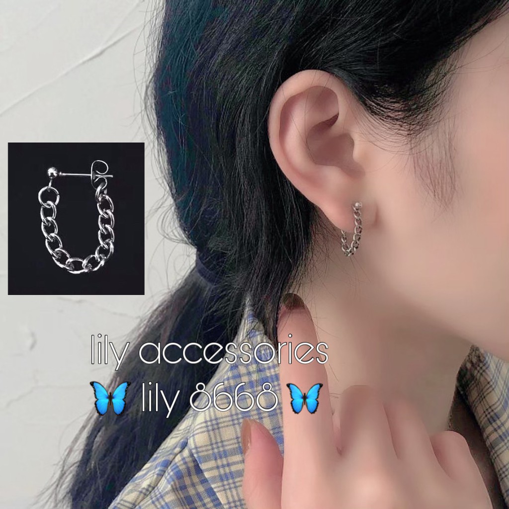 Chain Earring khuyên tai titan dây xích không gỉ không đen không dị ứng khuyên vành tai nam nữ