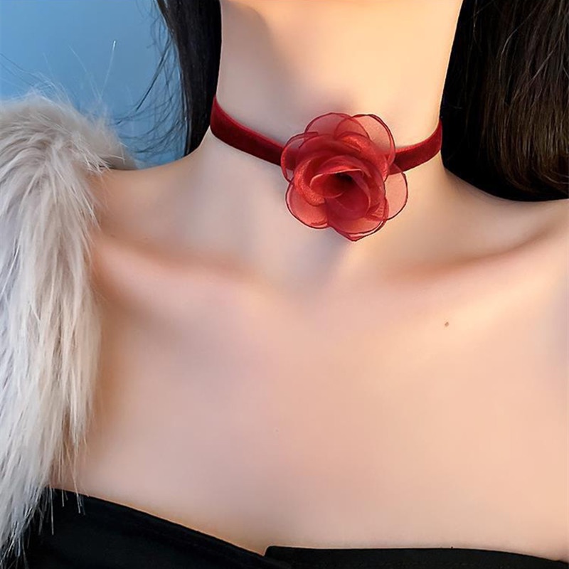 Vòng Cổ choker Vải Nhung Mặt Hoa Hồng Thời Trang Hàn Quốc