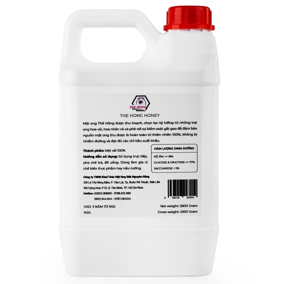 MẬT ONG HOA VẢI ĐÓNG CAN 2 LÍT CAO CẤP CHUẨN 100% - THẾ HỒNG HONEY