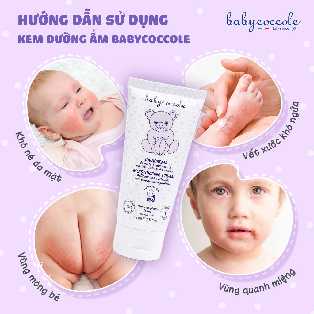 Kem dưỡng ẩm cho bé Babycoccole 0M+ dưỡng da trẻ em &amp; em bé từ sơ sinh chiết xuất hạnh nhân 75ml