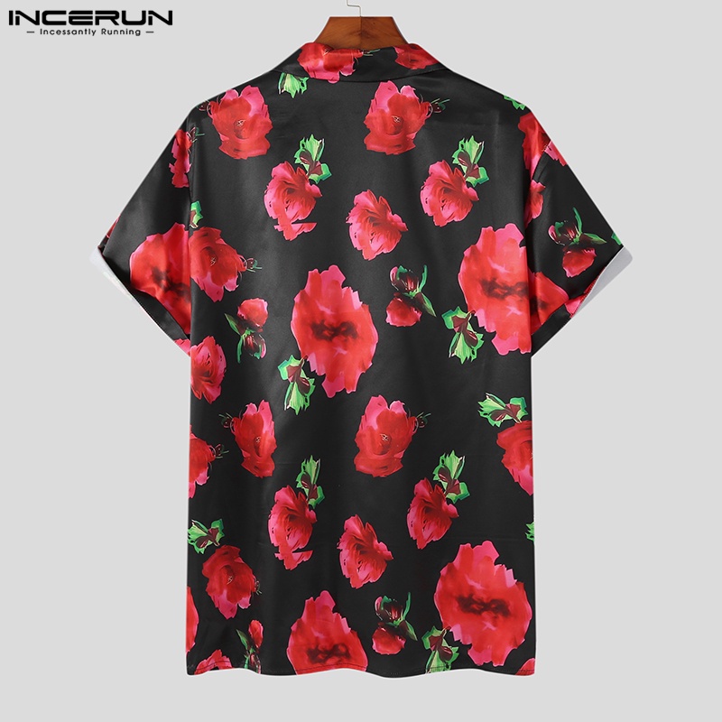 Áo sơ mi INCERUN ngắn tay in họa tiết phối nút thời trang cho nam