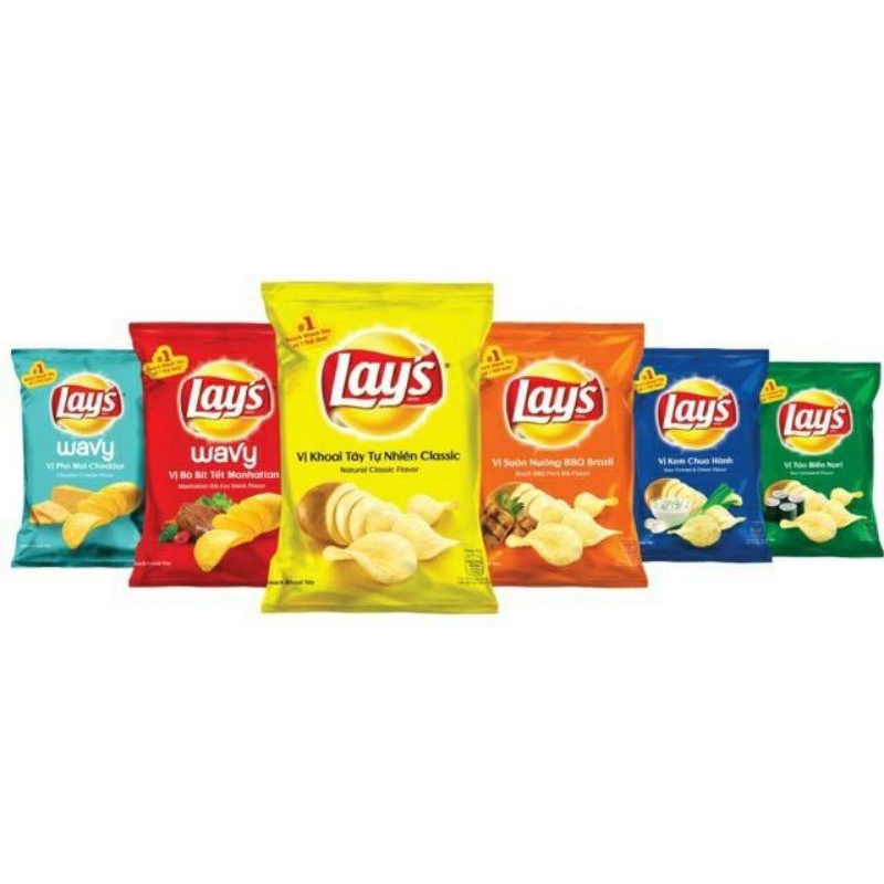 Bim bim lát khoai tây Lays Poca của PepsiCo/ Bim bim Ostar/ Bim bim Swing của Orion/ bim bim toonies
