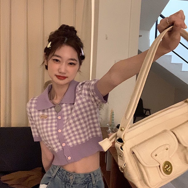 Áo Sweater Dệt Kim Tay Ngắn Kẻ Sọc Phong Cách Hàn Quốc Thời Trang Mùa Xuân Mới Cho Nữ