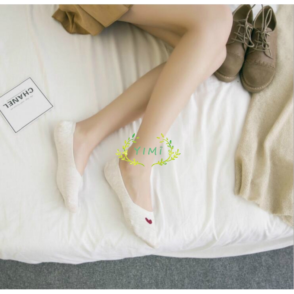 Tất chống trượt cotton hình trái tim cho nữ