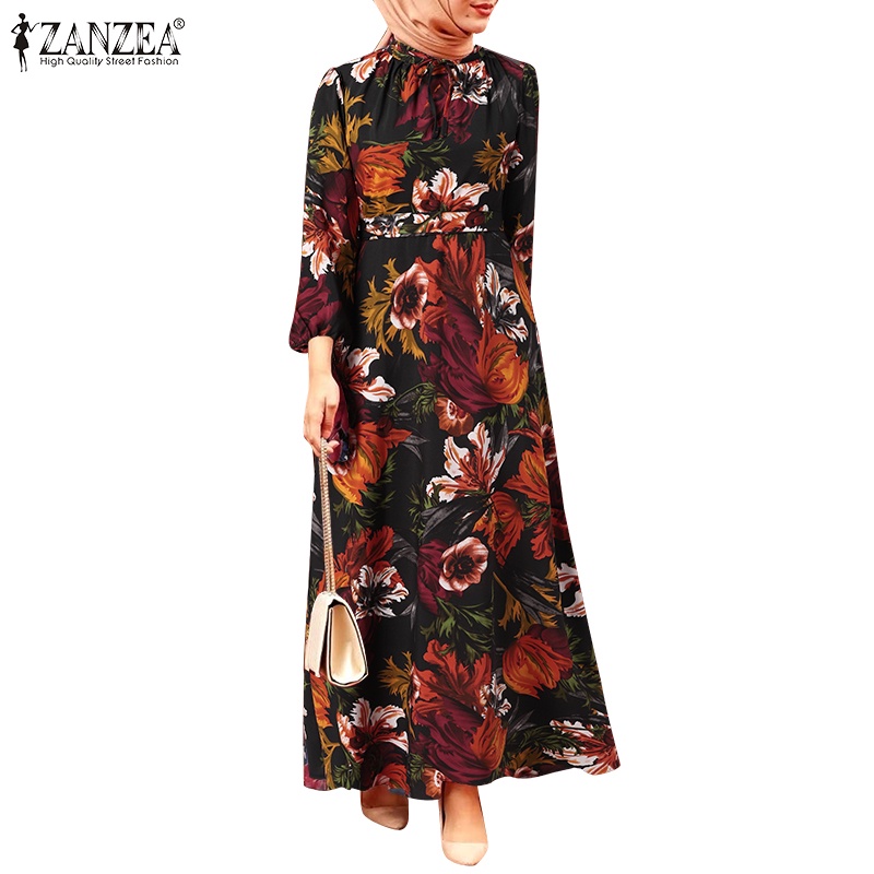 Zanzea Đầm Maxi Tay Ngắn Cổ Tròn Họa Tiết Hoa Thời Trang Cho Nữ