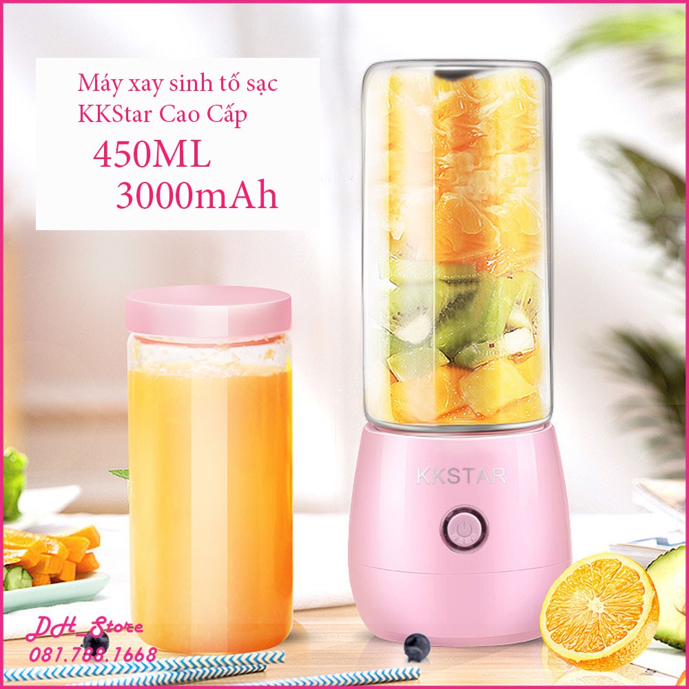 (FREE SHIP) Máy xay sinh tố KKSTAR cầm tay mini sạc pin, máy xay sinh tố đa năng 450ml cao cấp