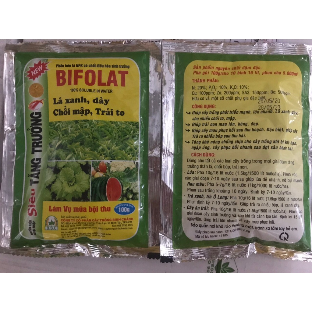 Phân bón GIÚP CÂY DÀY LÁ, XANH LÁ, MẬP CHỒI, ĐẸP TRÁI -  BIFOLAT 100 g