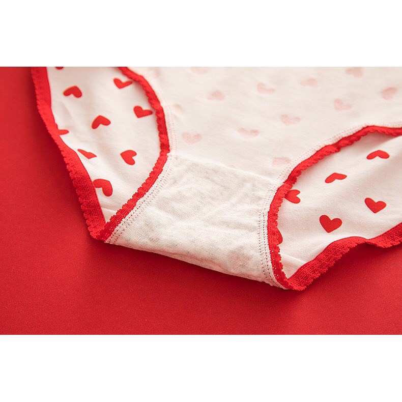 Quần Lót Nữ - Quần Cotton Nữ tông đỏ hoạ tiết hoạt hình đáng yêu phối viền ren DAN STORE MÃ L899