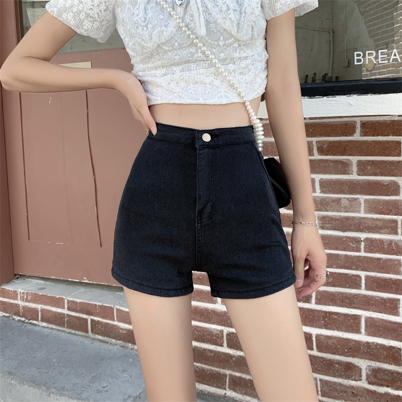 Quần Short Denim Màu Đen Lưng Cao Thời Trang Hàn Quốc Quyến Rũ Cho Nữ
