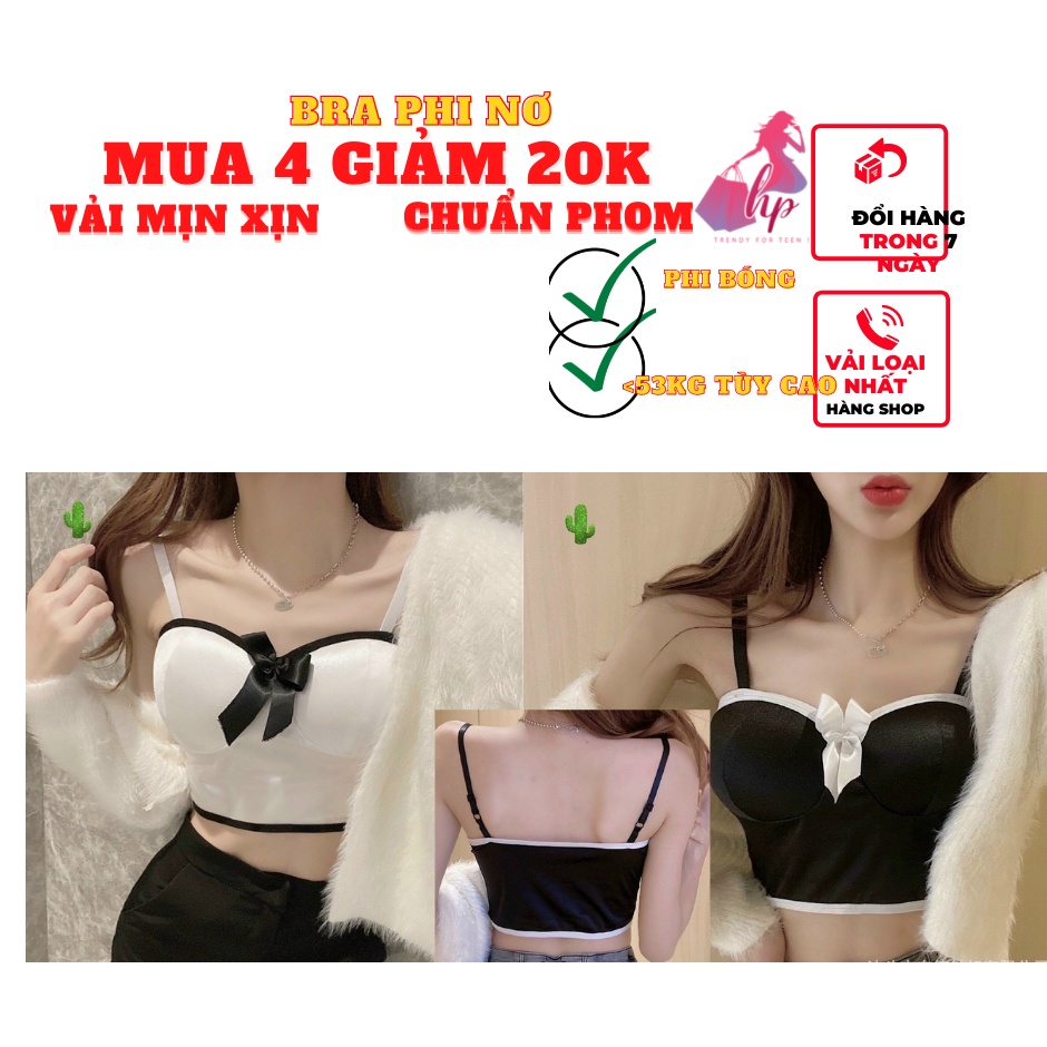 áo 2 dây bra nữ phi bóng nơ cao cấp croptop có mút ngực thời trang 2022