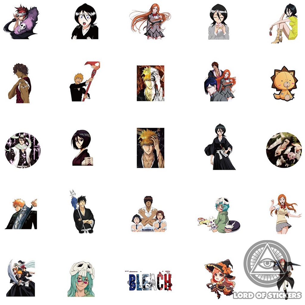 Set 50 Hình Dán Bleach Sticker Truyện Tranh Anime Manga Chống Thấm Nước Trang Trí Mũ Bảo Hiểm, Laptop, Sổ, Đàn Guitar