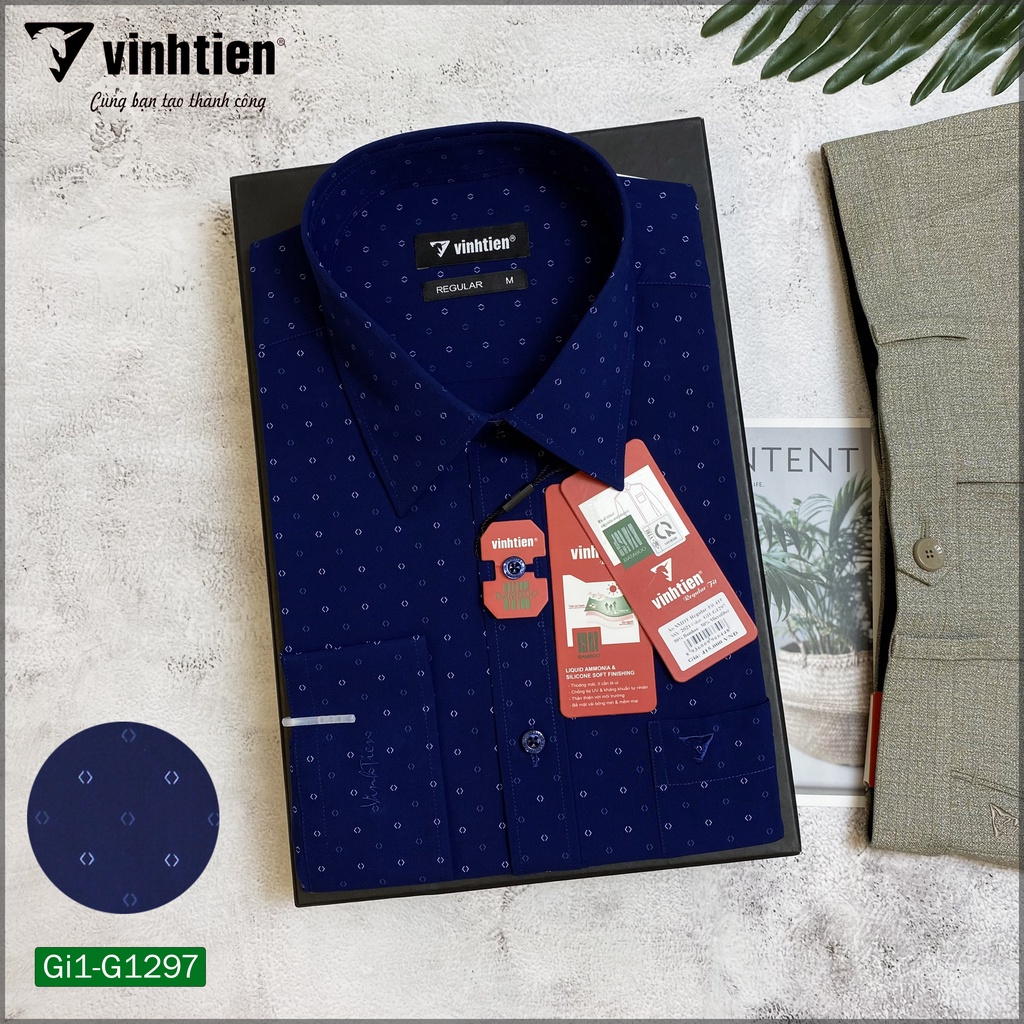Áo Sơ Mi Nam Dài Tay Họa Tiết Bamboo Vĩnh Tiến Form Regular Vạt Ngang 415