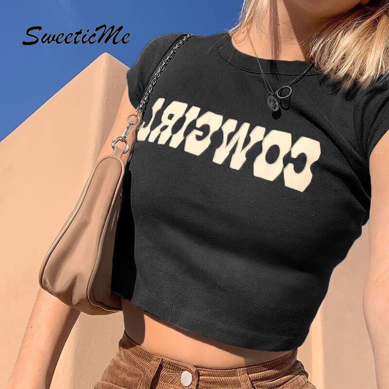 Áo thun cổ tròn tay ngắn in chữ thời trang cho nữ