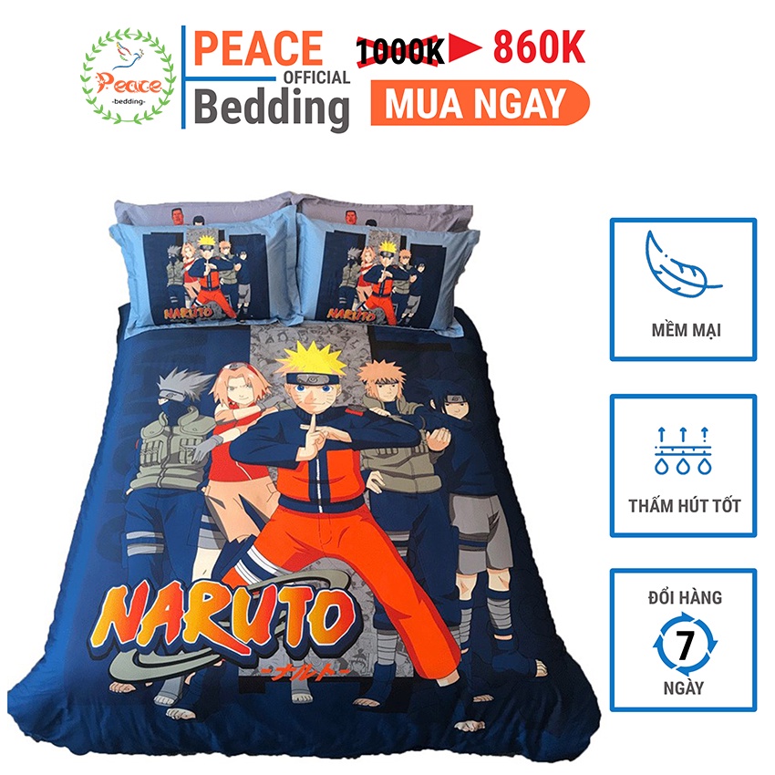 Bộ Chăn Ga Giường Và 2 Vỏ Gối Đầu 5 Món Mẫu Naruto Chất Liệu Cotton 100% Mềm Mịn Thấm Hút Tốt Cho Đệm 1m2 m4 m6 m8 2m