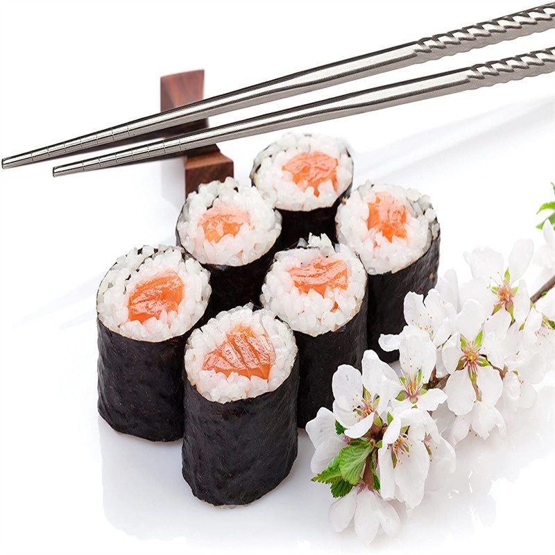 Bộ 5 Đôi Đũa Dạng Xoắn 22Cm Bằng Thép Không Gỉ Chịu Nhiệt Cao Chống Trượt Phong Cách Trung Hoa