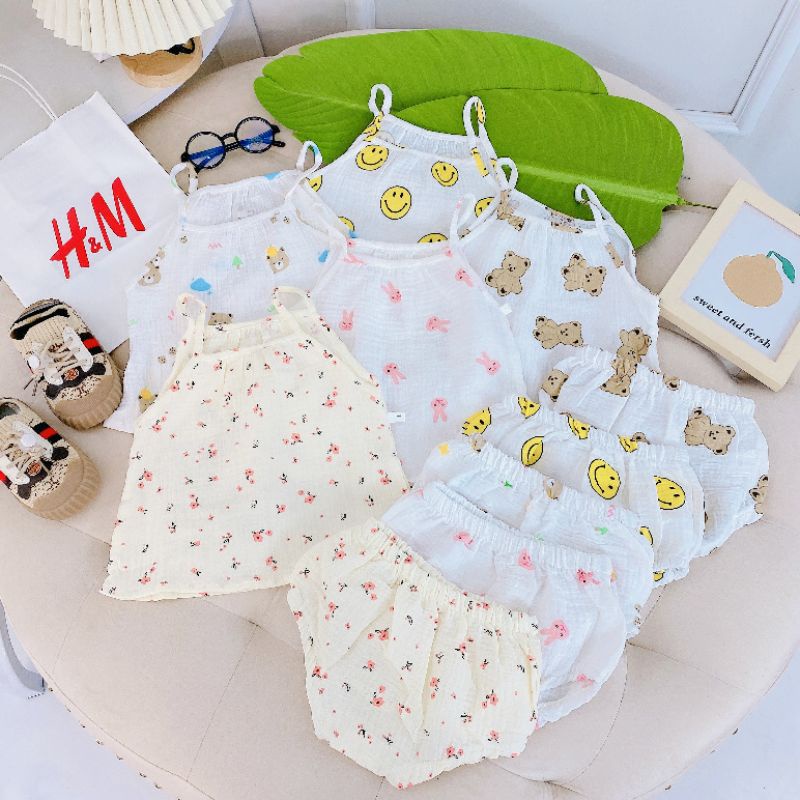 BỘ HAI DÂY CHẤT XÔ MUSLIN CHO BÉ GÁI 1 ĐẾN 4 TUỔI