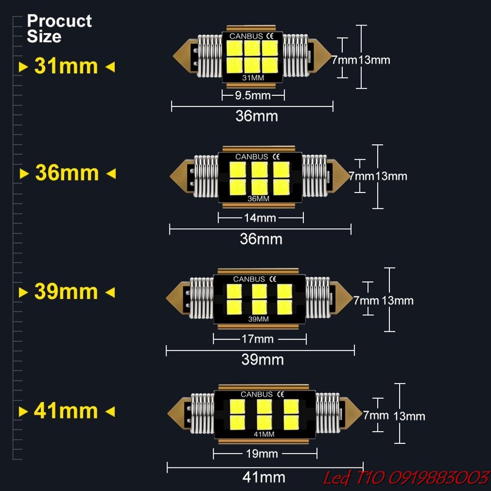 1 bóng led trần ô tô canbus 6 chip 3030 3D đời mới sáng trắng
