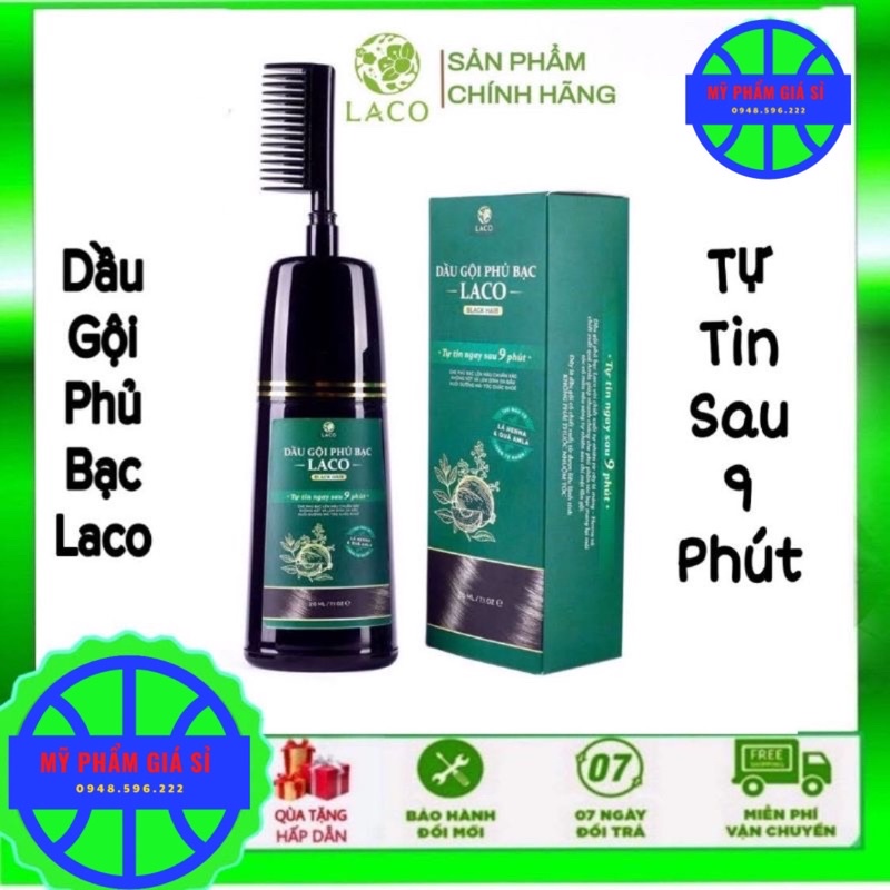 Dầu gội phủ bạc Laco, Dầu gội nhuộm tóc thảo dược an toàn tại nhà, tóc đen sau 9 phút - Hàng chính hãng