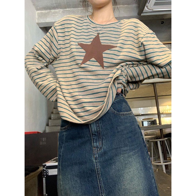 Áo Sơ Mi Dáng Dài Họa Tiết Ngôi Sao Thêu Phong Cách Mỹ Thời Trang Mùa Thu 2022 Mới