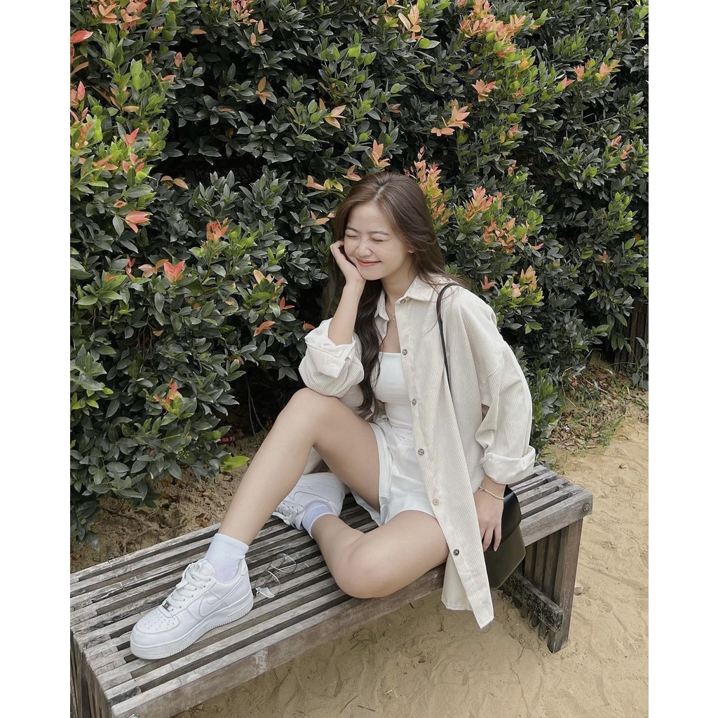 [Ảnh thật/Sẵn] Áo sơ mi nhung tăm trơn dài tay oversize form rộng ulzzang