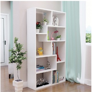 Kệ sách gỗ để sàn thông minh hiện đại IGA, kệ đa năng 8 ngăn màu trắng decor phòng- GP42.1