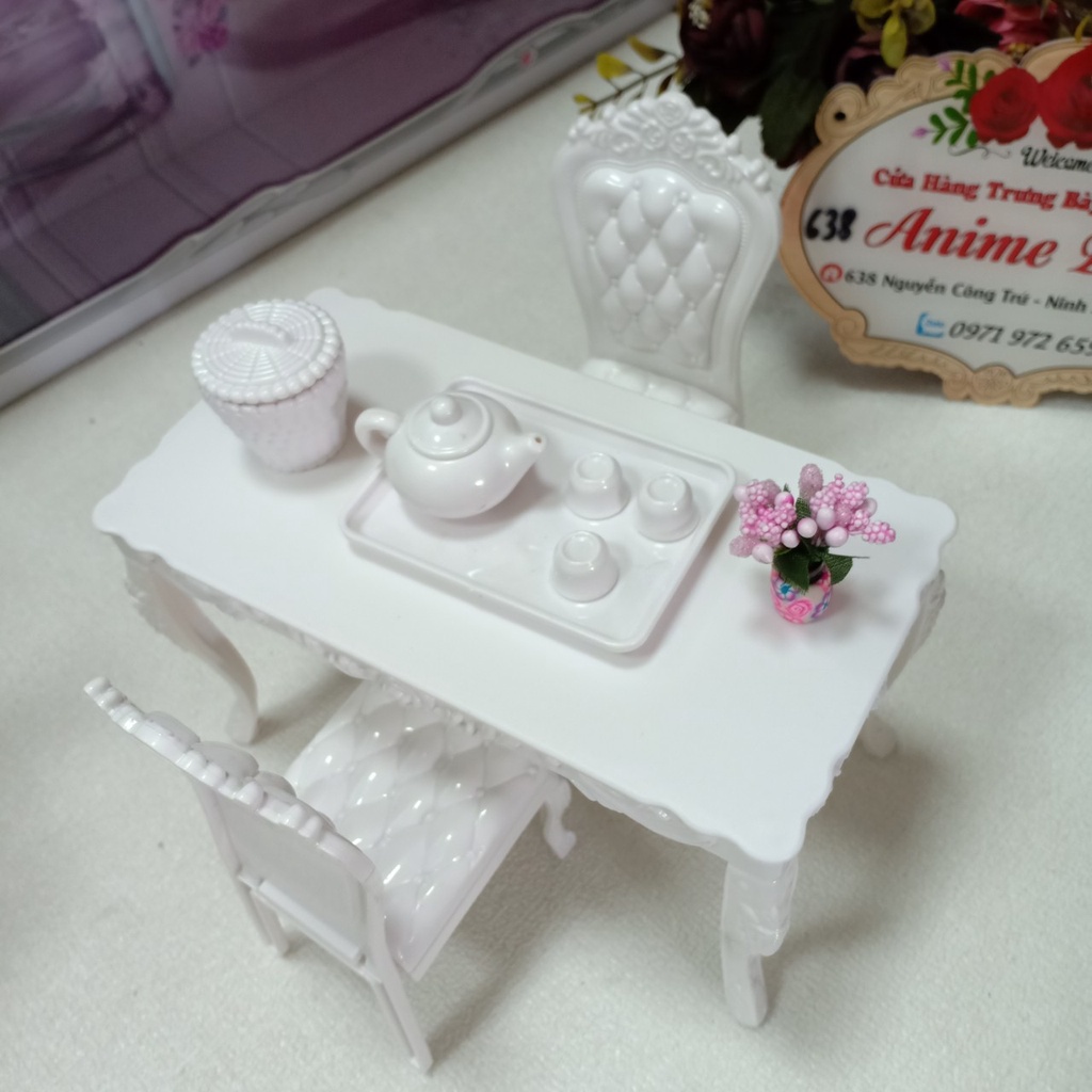 Bộ Bàn Ghế Phòng Khách Hiện Đại Kèm Ấm Chén Xinh Xắn ,Đồ Chơi Nội Thất Nhà Búp Bê