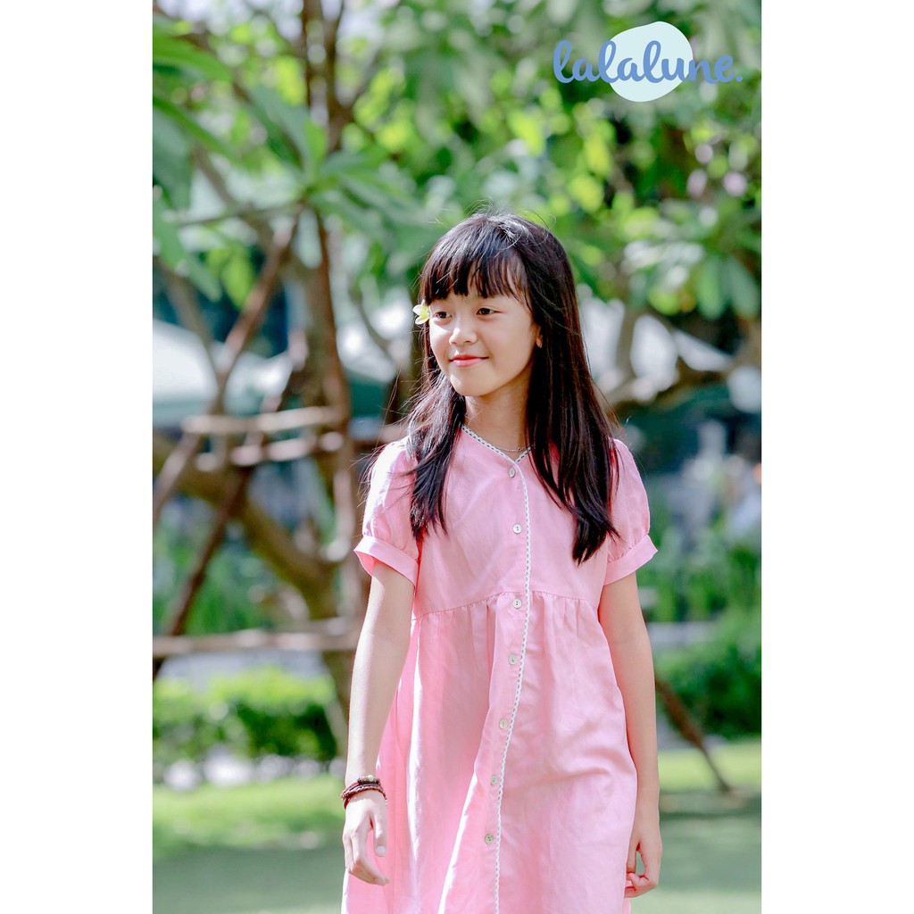 Đầm dài linen hồng long pink lalalune cho bé 2-7 tuổi
