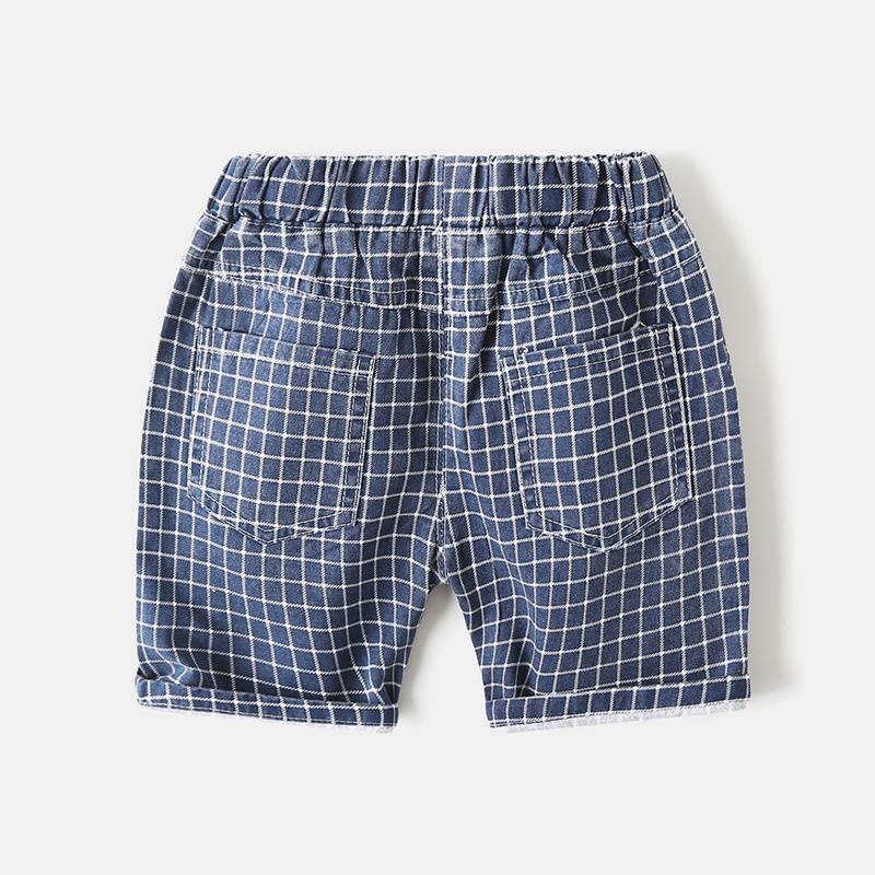 Quần short vải cotton kẻ sọc ca rô thời trang mùa hè dành cho bé trai 90-130cm