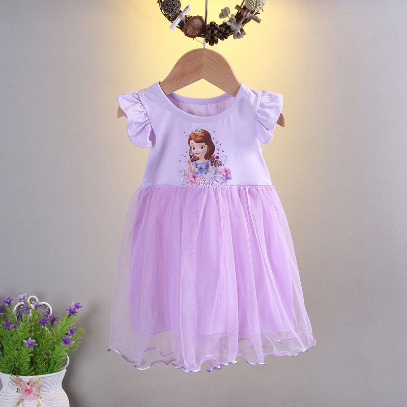 Đầm Công Chúa Sofia 2021 Chất Liệu Cotton Đính Kim Sa Lấp Lánh Thời Trang Xuân Hè Cho Bé Gái