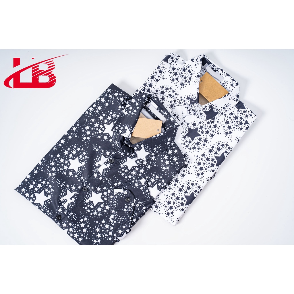 Áo Sơ Mi Nam Lb ,chất Vải Lụa Chống Nhăn In Hình 3d Ngôi Sao, 2 Màu