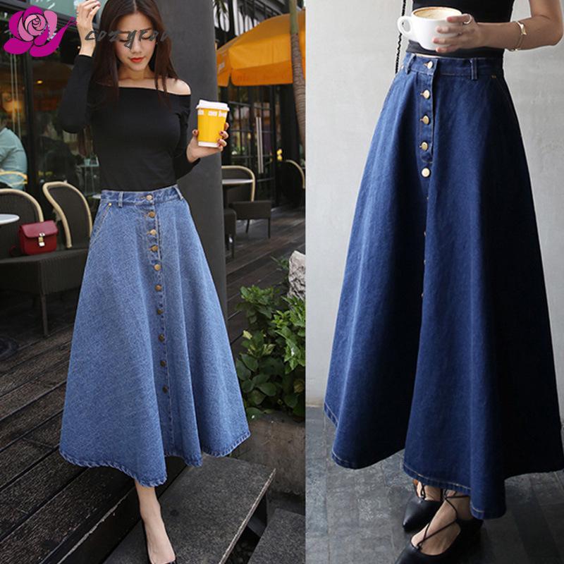 Chân váy jean chữ A lưng cao phong cách năng động trẻ trung dành cho nữ