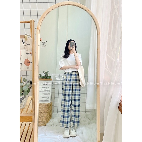 Quần culottes kẻ ulzzang Tia19. Quần ống rộng loại 1  ( ẢNH THẬT)