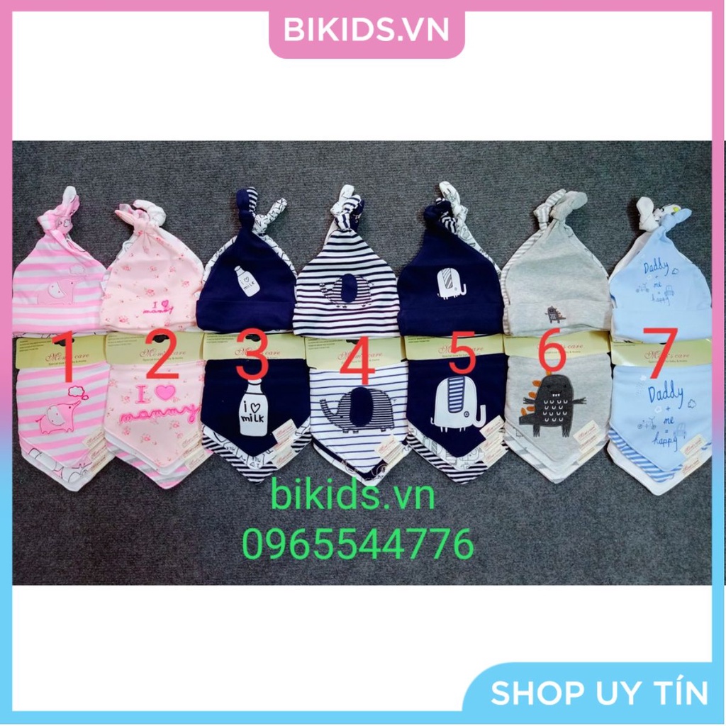 Combo set 3 mũ thắt nút và set 3 khăn tam giác Mom's Care