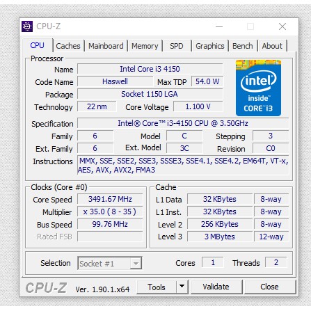 CPU Intel Core i3-4150 (3M bộ nhớ đệm, 3.50 GHz) Socket 1150 hỗ trợ dòng Main H81, B85, Z87, Z97...