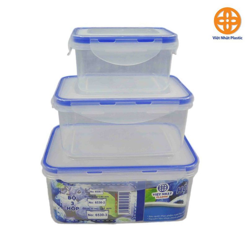 Bộ 3 hộp đựng thực phẩm tiện ích cho gia đình nhựa Việt Nhật