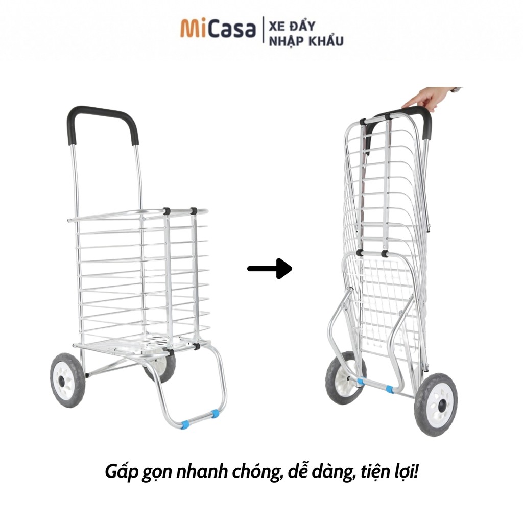 [Mã LIFE1703ALL giảm 10% đơn 50K] Xe Kéo Đi Siêu Thị, Xe Đi Chợ Gấp Gọn Có Giỏ Hàng Siêu Đẹp - DC12-WH