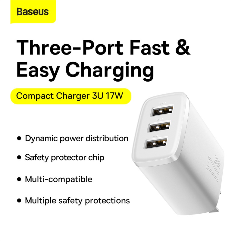 Củ Sạc nhanh đa năng Baseus Compact Charger 3 cổng USB 17W| Bảo hành chính hãng 18 tháng
