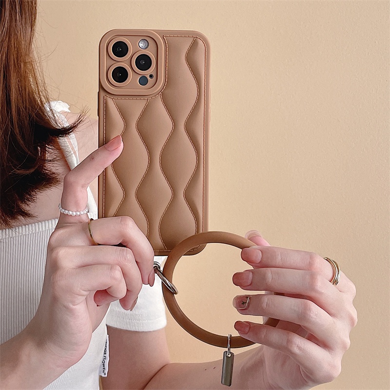 Ốp Điện Thoại Silicon Có Túi Khí Chống Sốc Họa Tiết Kẻ Sọc Kèm Dây Đeo Trái Tim Cho iPhone 11 12 13 Pro Max X XR Xs Max 7 8 Plus