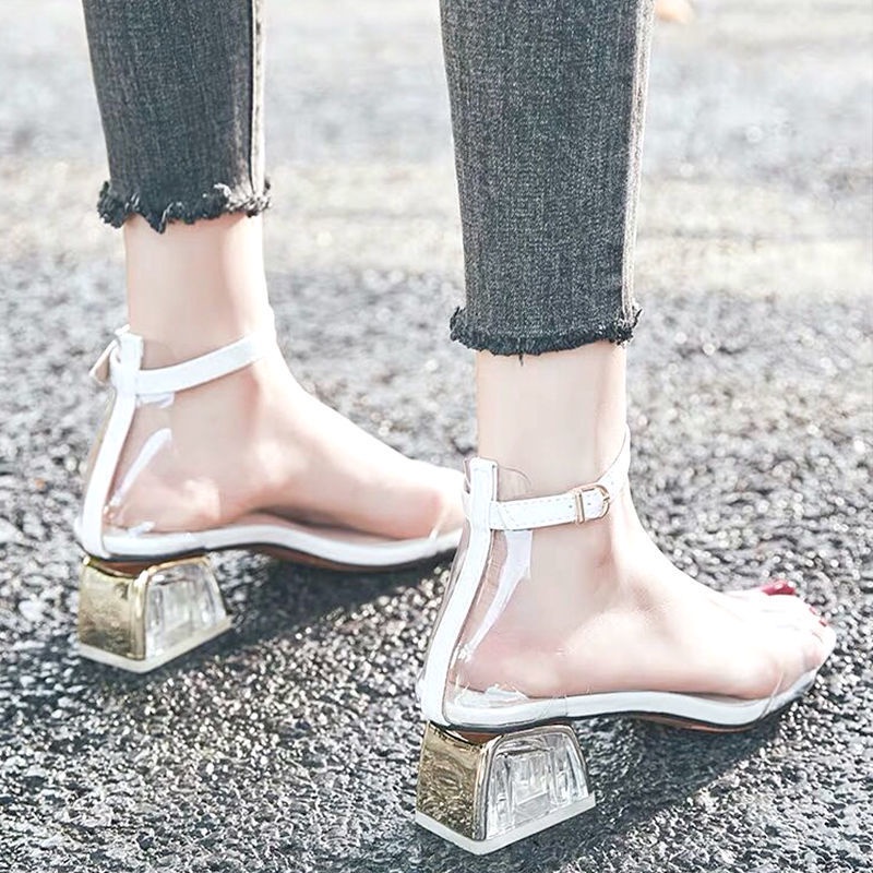 Giày Sandal Cao Gót Hở Ngón Quai Trong Suốt Thời Trang Mùa Hè 2022