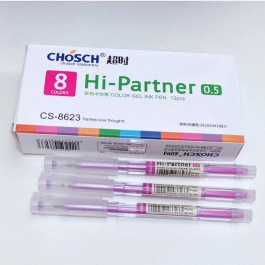 Hộp 12 cây bút viết gel nước Chosch Hi-Partner CS-8623 / CS8623