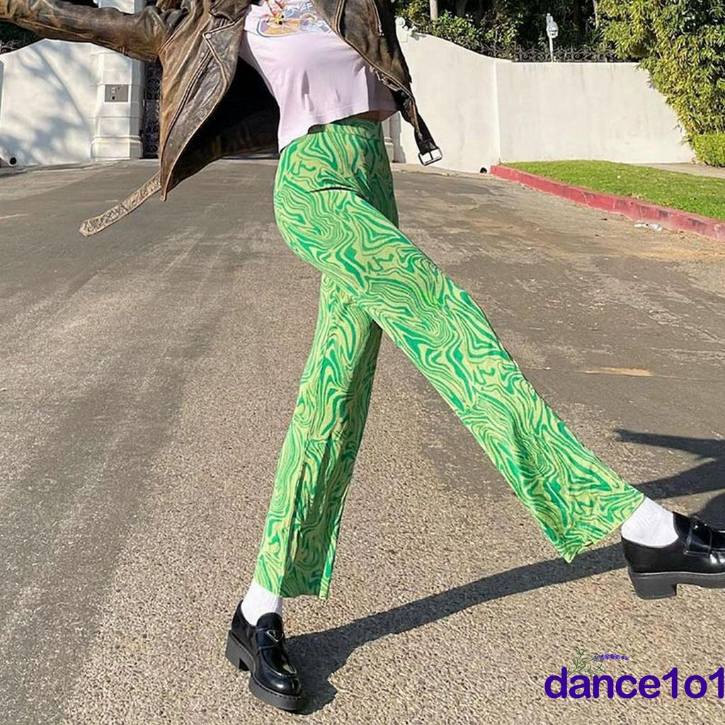 Quần ống loe lưng cao họa tiết gợn sóng cá tính dành cho nữ