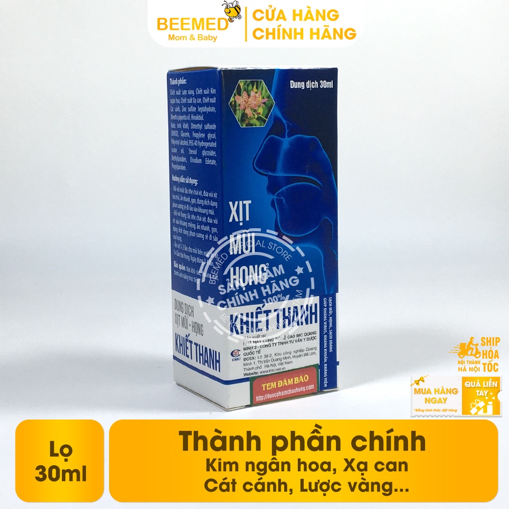 Xịt mũi họng Khiết Thanh Lọ 30ml - giúp thông thoáng mũi họng, làm sạch, loại bỏ bụi bẩn từ thảo dược