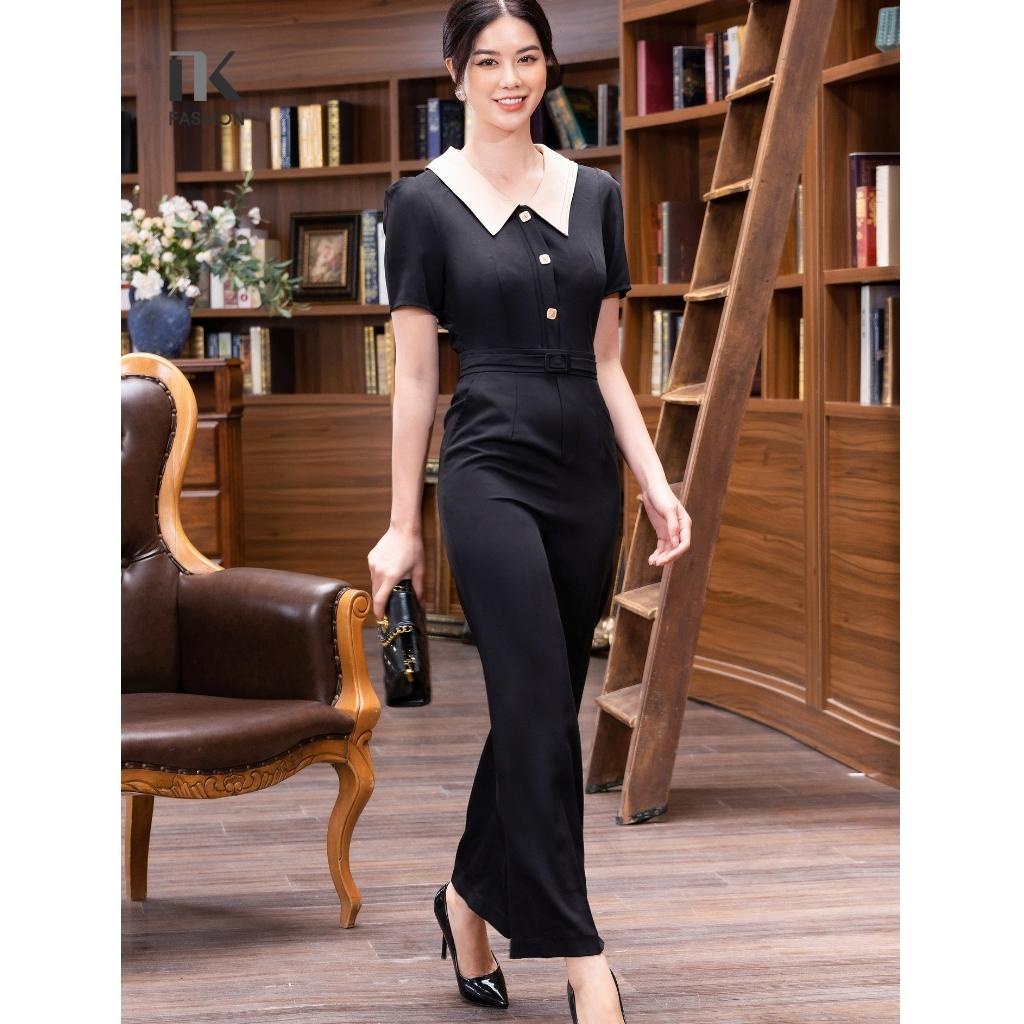 Bộ Jumpsuit Nữ NK Fashion Dáng Dài Thiết Kế Áo Cổ Sen Tay Ngắn, Quần Ống Rộng Tôn Dáng NKBD2203021