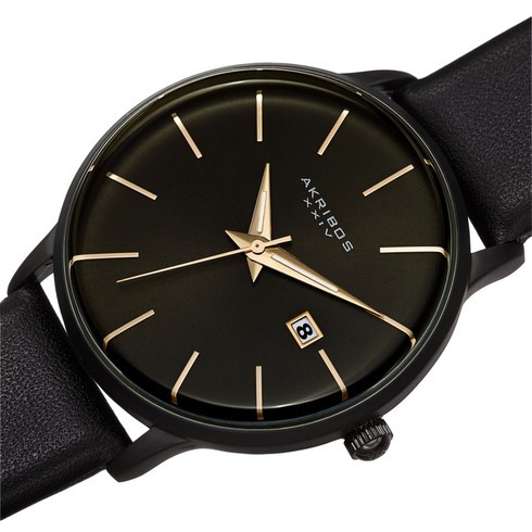 Đồng hồ - nam - Akribos XXIV Black Dial Black Leather