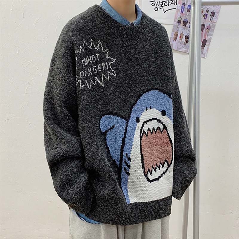 Áo Sweater cổ tròn dáng rộng in hoạt hình kiểu Hồng Kông cá tính cho nam | BigBuy360 - bigbuy360.vn