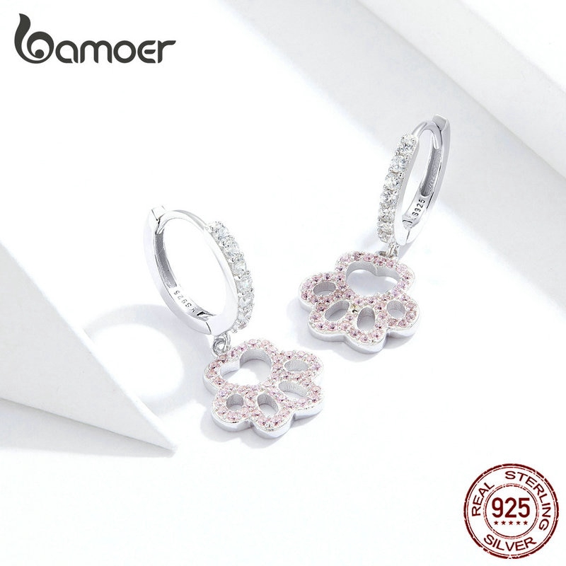 Hoa tai Bamoer SCE771 bằng bạc 925 thiết kế hình chân cún đính đá xinh xắn cho nữ