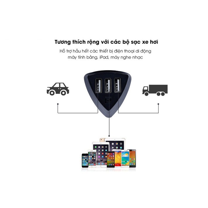 Tẩu sạc ô tô 3 cổng USB 4.2A thương hiệu REMAX - RC304