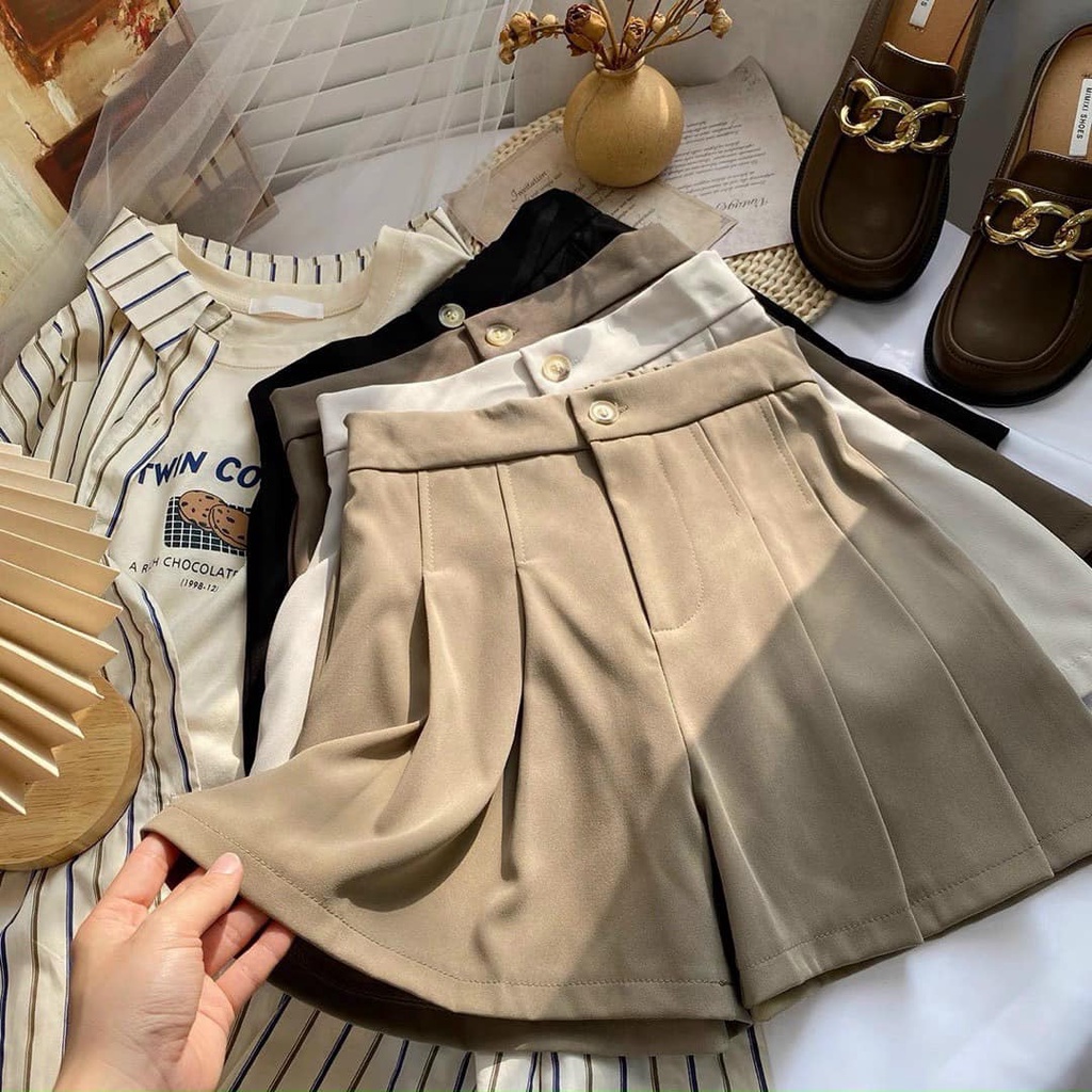 Quần short nữ Ladya cạp cao lưng thun ống rộng mỏng ngoài xếp ly giản dị M306